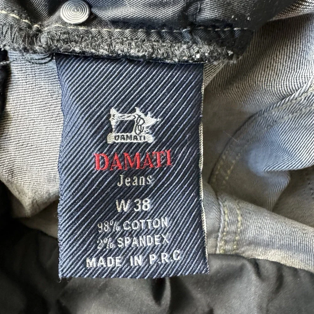 Damati Black Distressed Zipper Fly Mens Streetwear Jeans Size 38x32 Patchwork